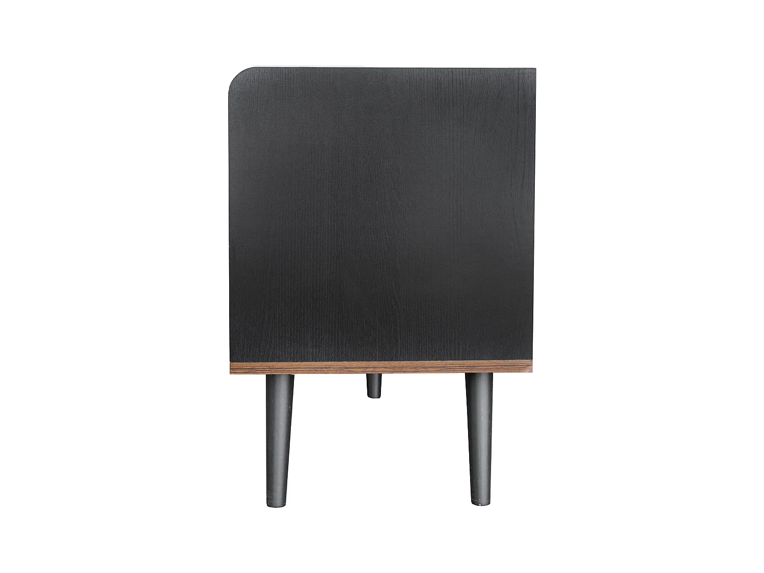 Meuble TV noir et bois, 2 tiroirs et 2 portes, pieds bois - pour salon et bureau