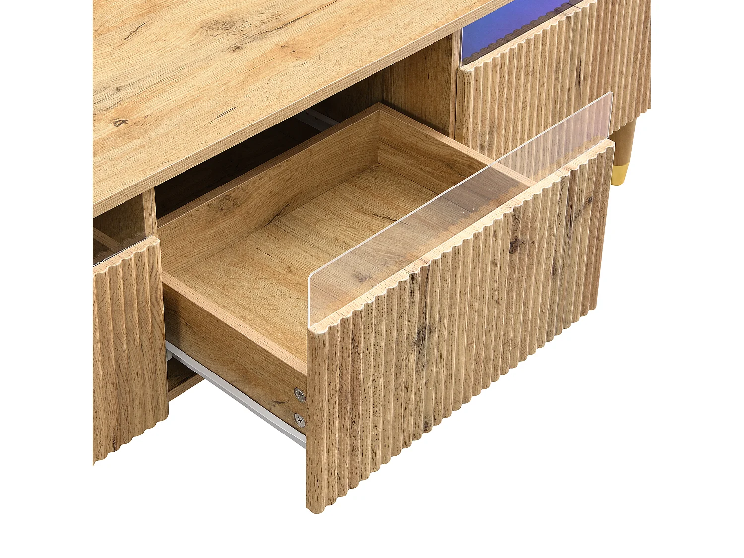 Meuble TV en bois avec éclairage LED et et 4 tiroirs de rangement - pour salon et bureau