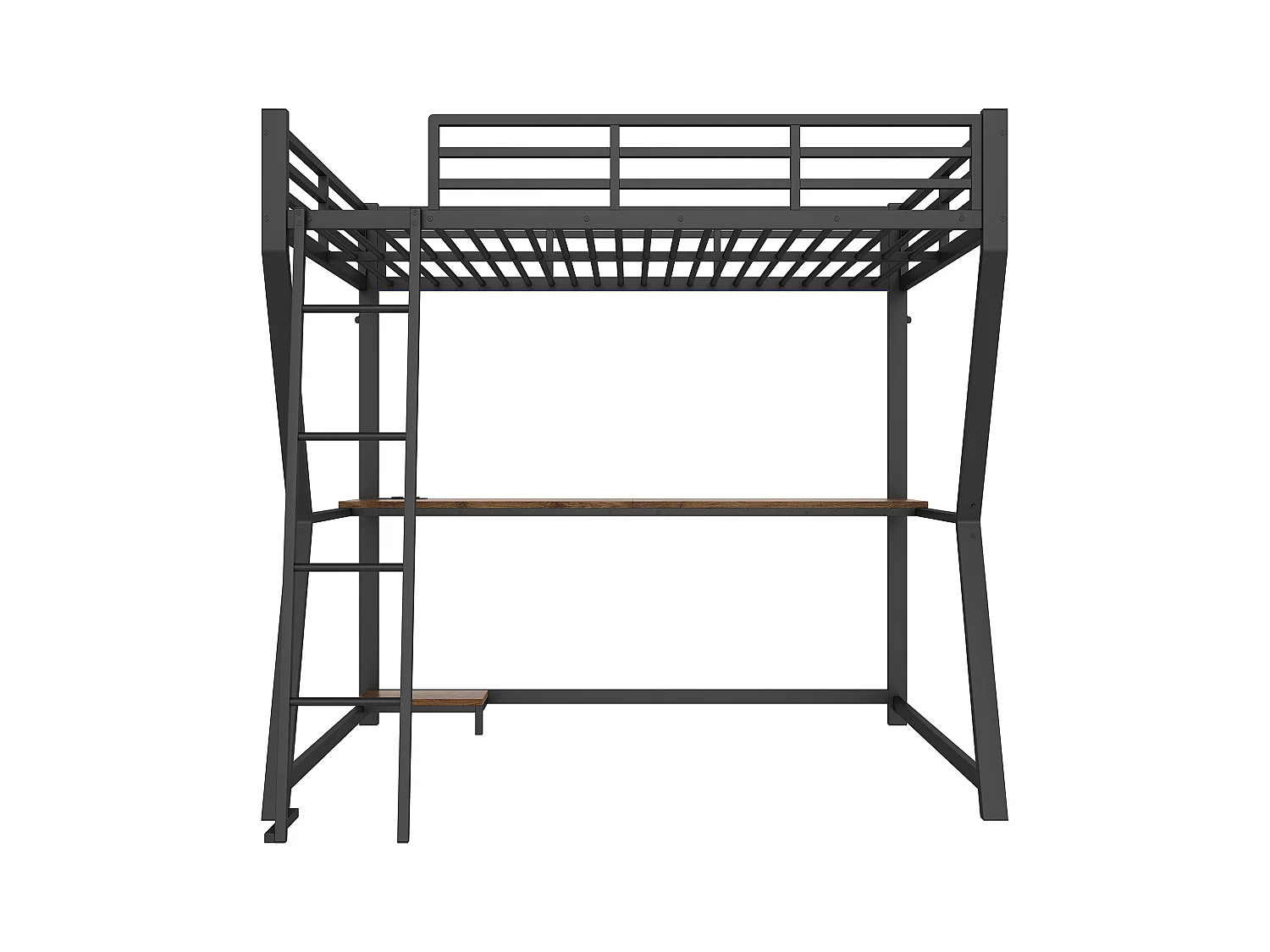 Lit mezzanine 140x200 cm, noir, lit adulte avec éclairage LED et USB, bureau - sans matelas