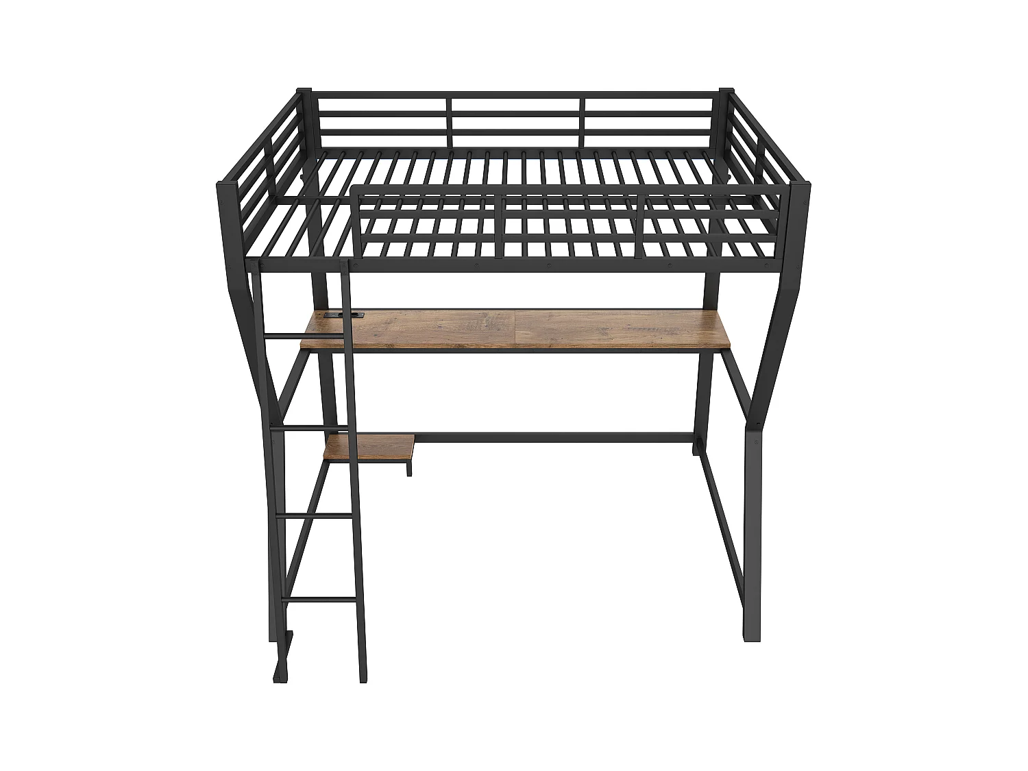 Lit mezzanine 140x200 cm, noir, lit adulte avec éclairage LED et USB, bureau - sans matelas