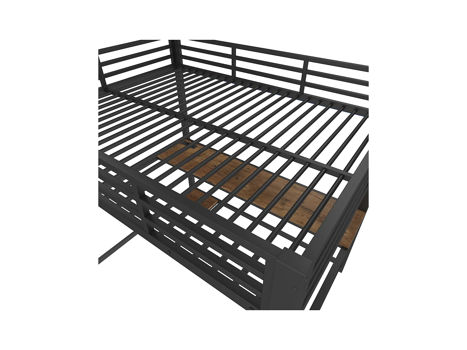 Lit mezzanine 140x200 cm, noir, lit adulte avec éclairage LED et USB, bureau - sans matelas