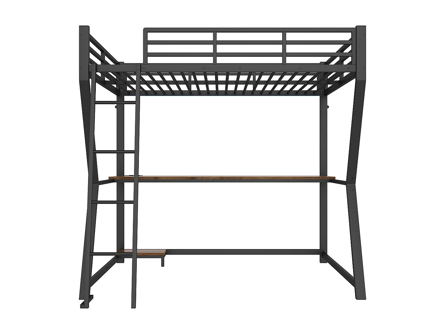 Hochbett 140 x 200 cm, schwarz, Erwachsenenbett mit LED-Licht und USB, Schreibtisch – ohne Matratze