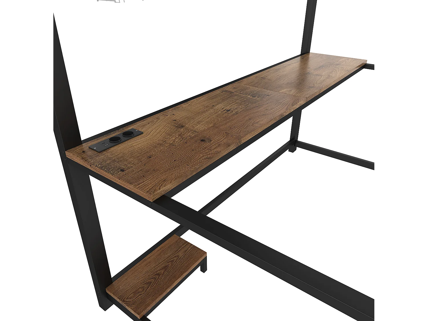 Hochbett 140 x 200 cm, schwarz, Erwachsenenbett mit LED-Licht und USB, Schreibtisch – ohne Matratze