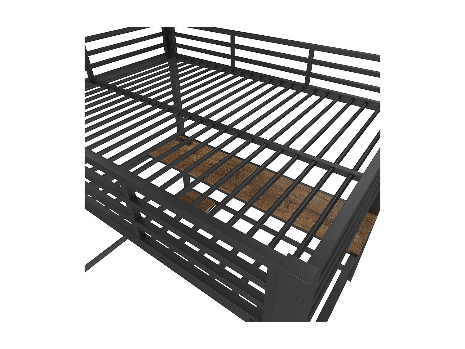 Hochbett 140 x 200 cm, schwarz, Erwachsenenbett mit LED-Licht und USB, Schreibtisch – ohne Matratze