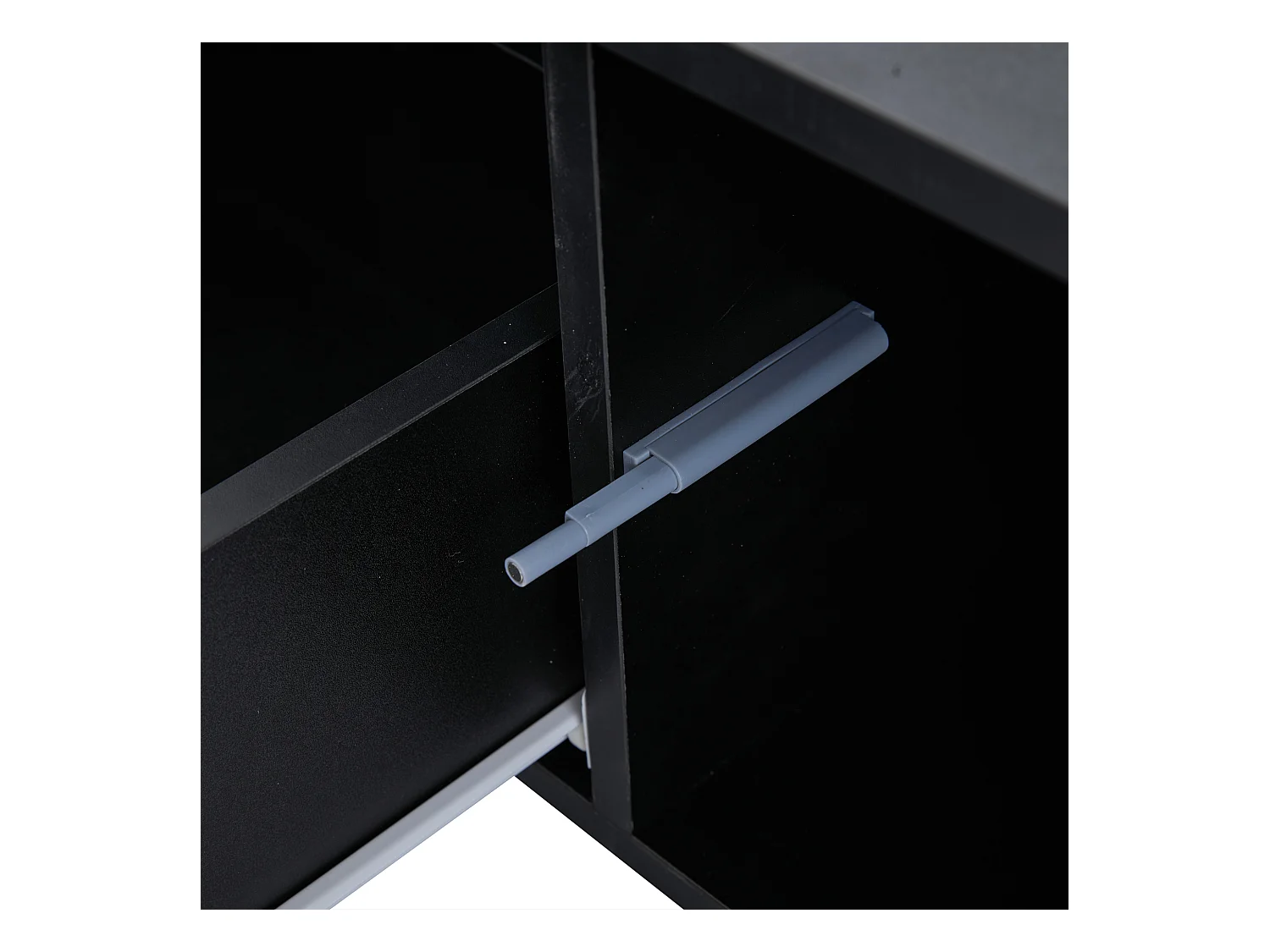 Meuble TV noir avec éclairage LED, 2 tiroirs et 2 portes, pour salon et chambre