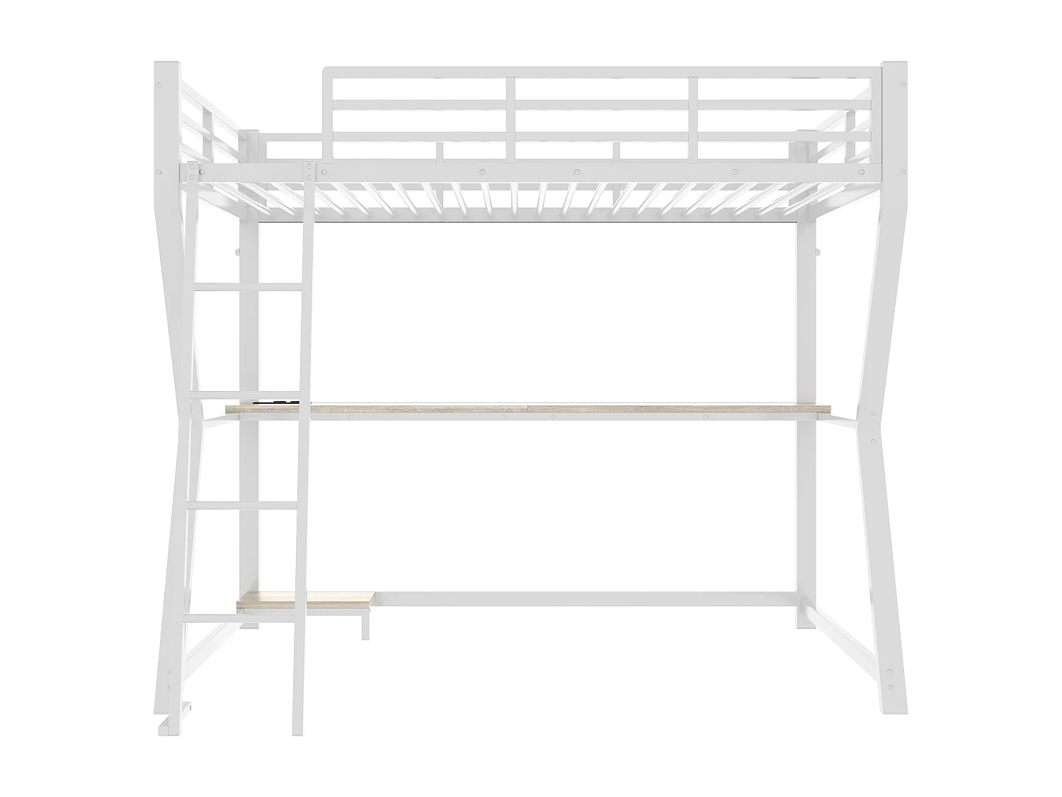 Lit mezzanine 90x200 cm, blanc, lit ado avec éclairage LED et USB, bureau - sans matelas