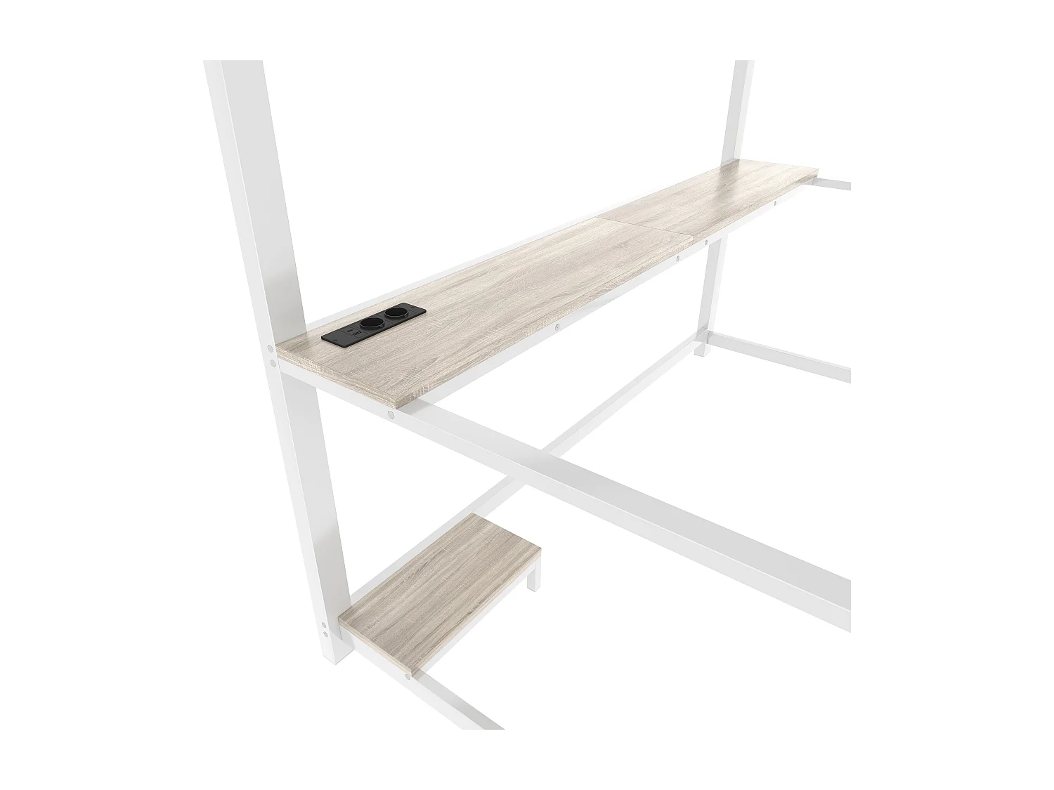 Lit mezzanine 90x200 cm, blanc, lit ado avec éclairage LED et USB, bureau - sans matelas