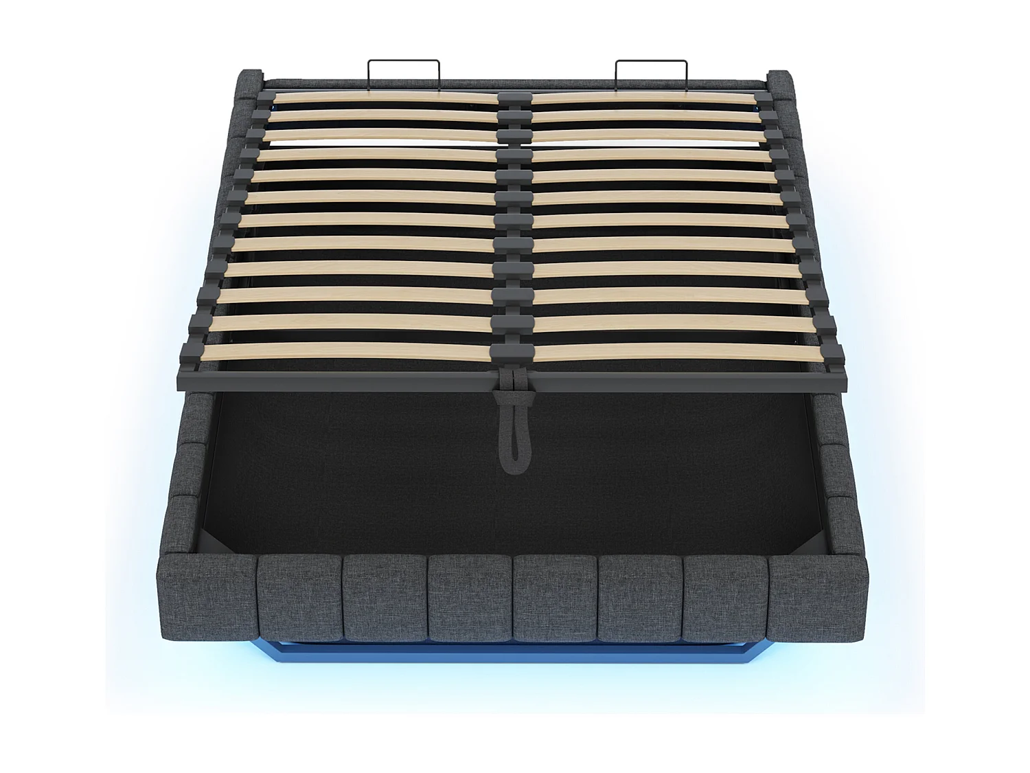 Lit coffre 140x200 cm, lin gris, lit adulte avec éclairage LED - sans matelas (sans tête de lit)