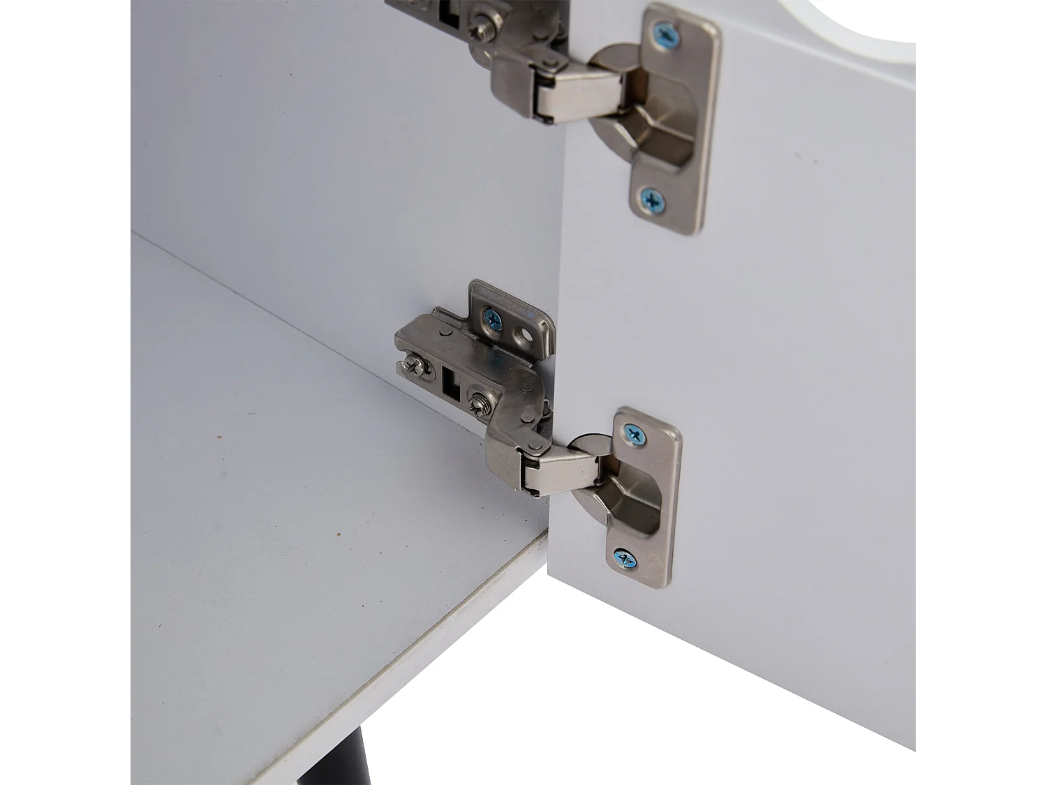 Meuble TV blanc avec éclairage LED, 2 tiroirs et 2 portes, pour salon et chambre