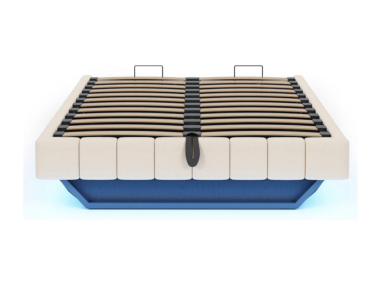 Lit coffre adulte 160x200 cm avec éclairage LED réglable, beige lin - sans matelas (sans tête de lit)