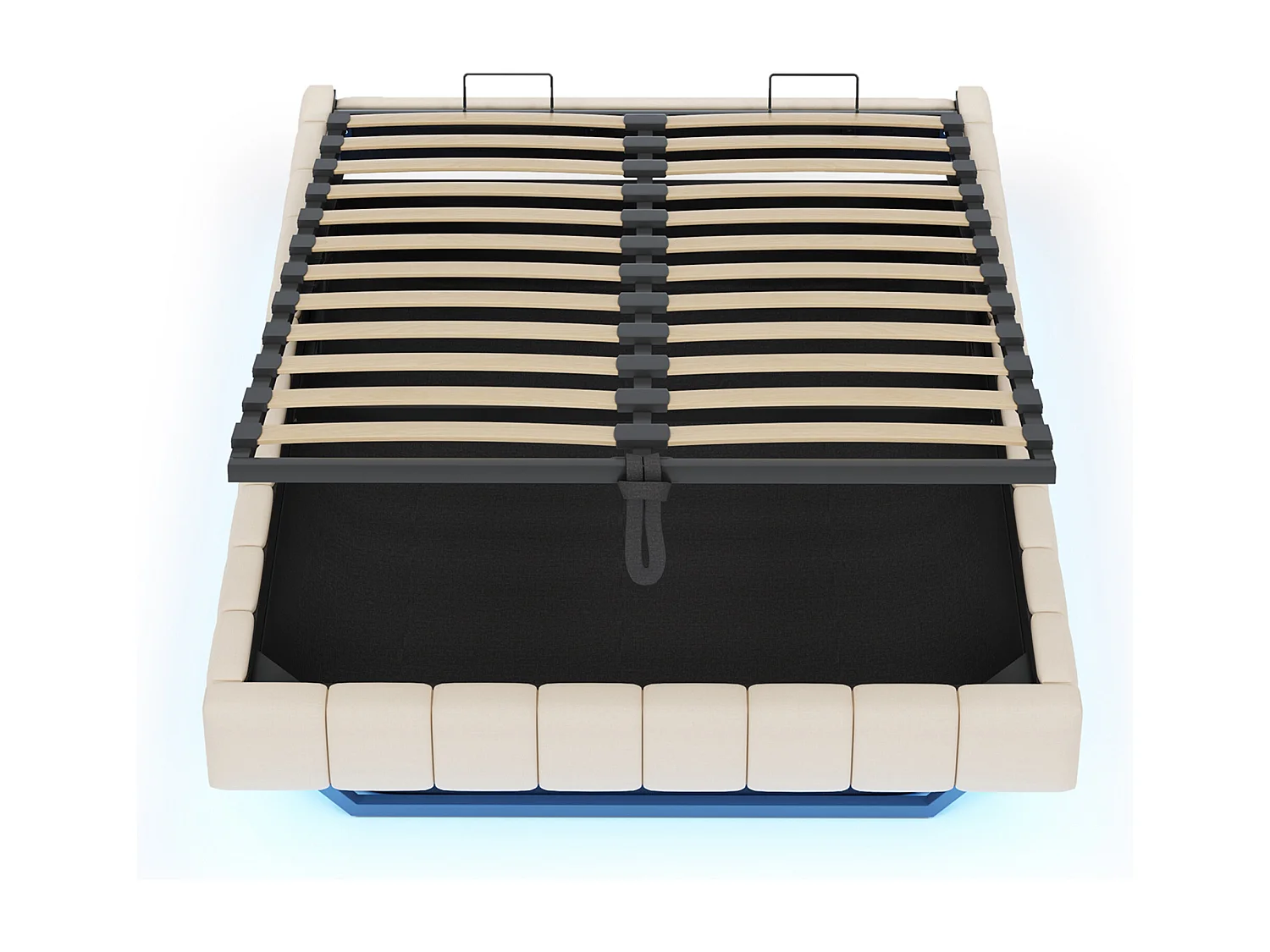 Lit coffre adulte 160x200 cm avec éclairage LED réglable, beige lin - sans matelas (sans tête de lit)