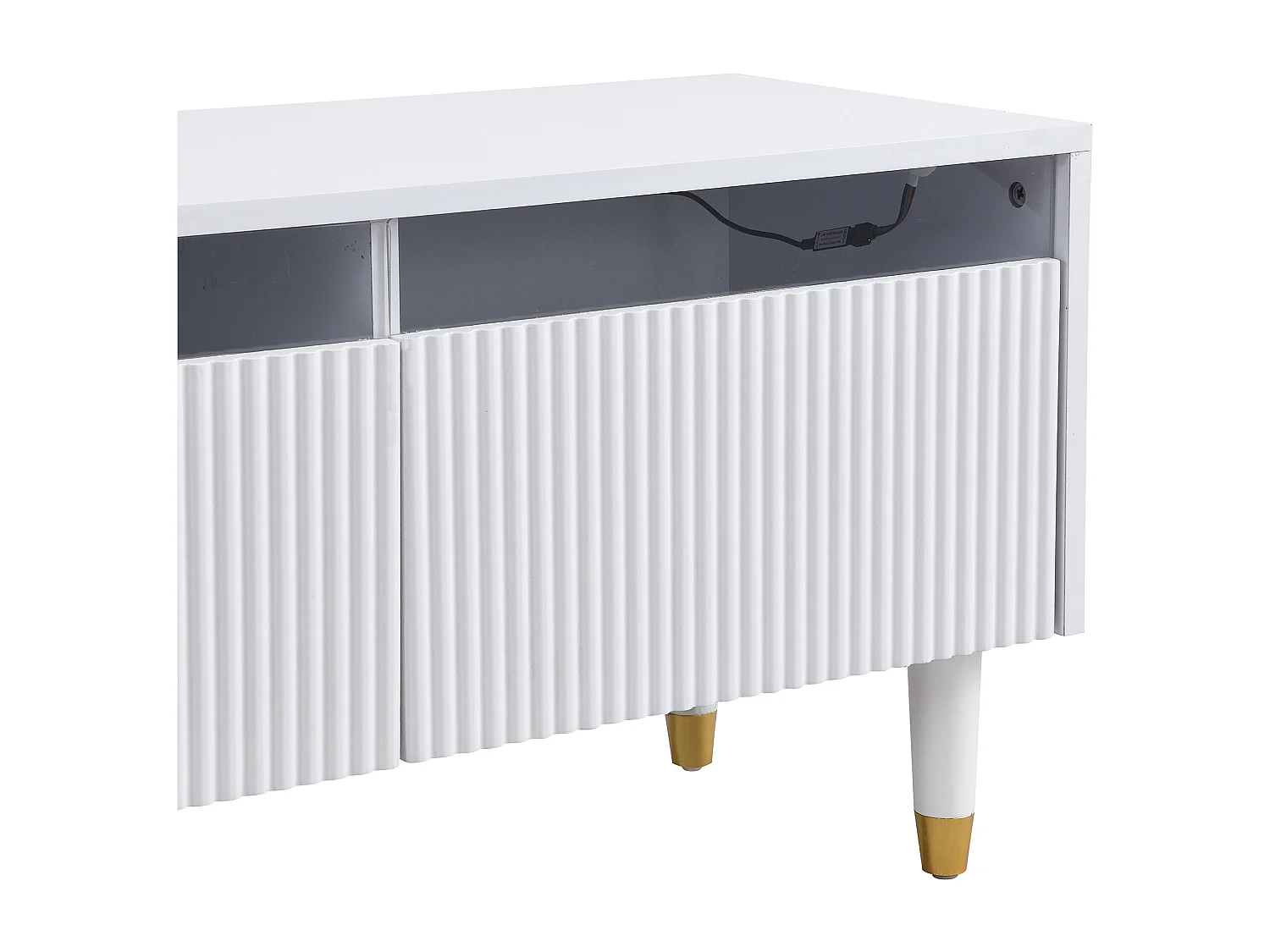 Meuble TV blanc avec éclairage LED et et 4 tiroirs de rangement - pour salon et bureau