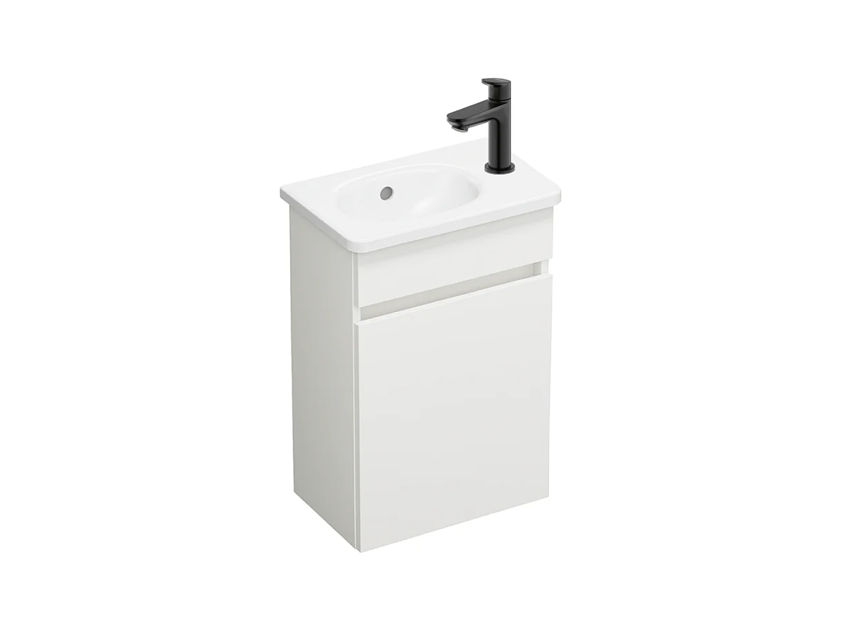 Pack meuble suspendu lave-mains BURGBAD Joline blanc mat + Robinet lave-mains eau froide Duravit Wave noir mat