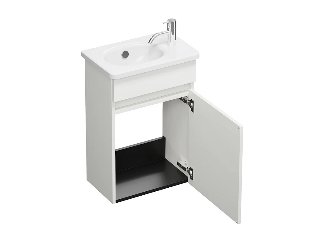 Pack meuble suspendu lave-mains BURGBAD Joline blanc mat + Robinet lave-mains eau froide Duravit Wave noir mat