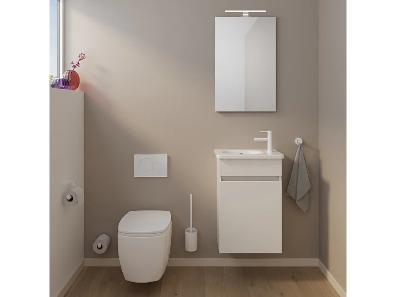 Pack meuble suspendu lave-mains BURGBAD Joline blanc mat + Robinet lave-mains eau froide Duravit Wave noir mat