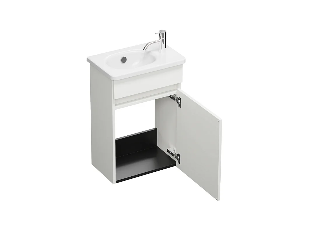 Pack meuble suspendu lave-mains BURGBAD Joline blanc mat + Robinet lave-mains eau froide Duravit Wave Inox brossé