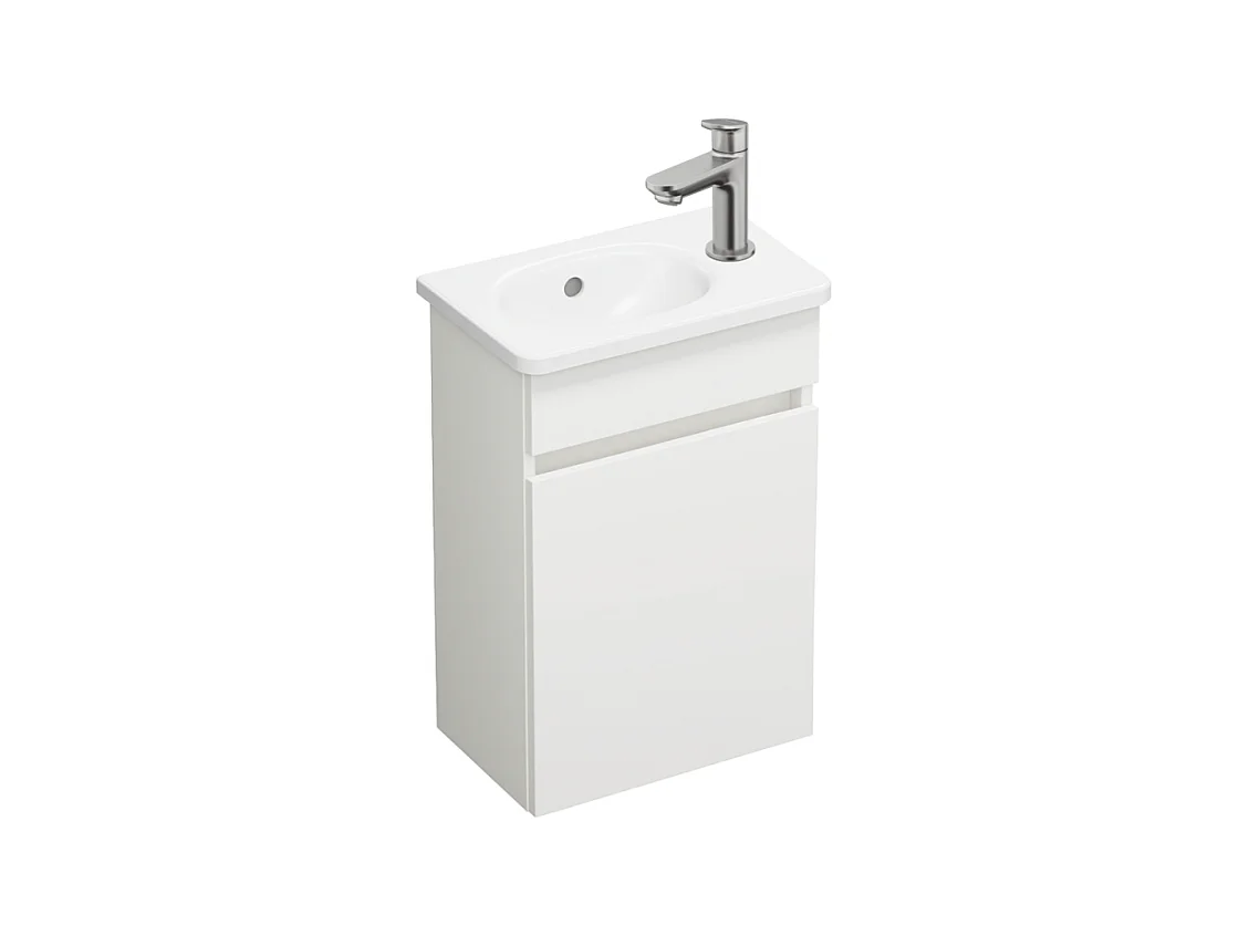 Pack meuble suspendu lave-mains BURGBAD Joline blanc mat + Robinet lave-mains eau froide Duravit Wave Inox brossé