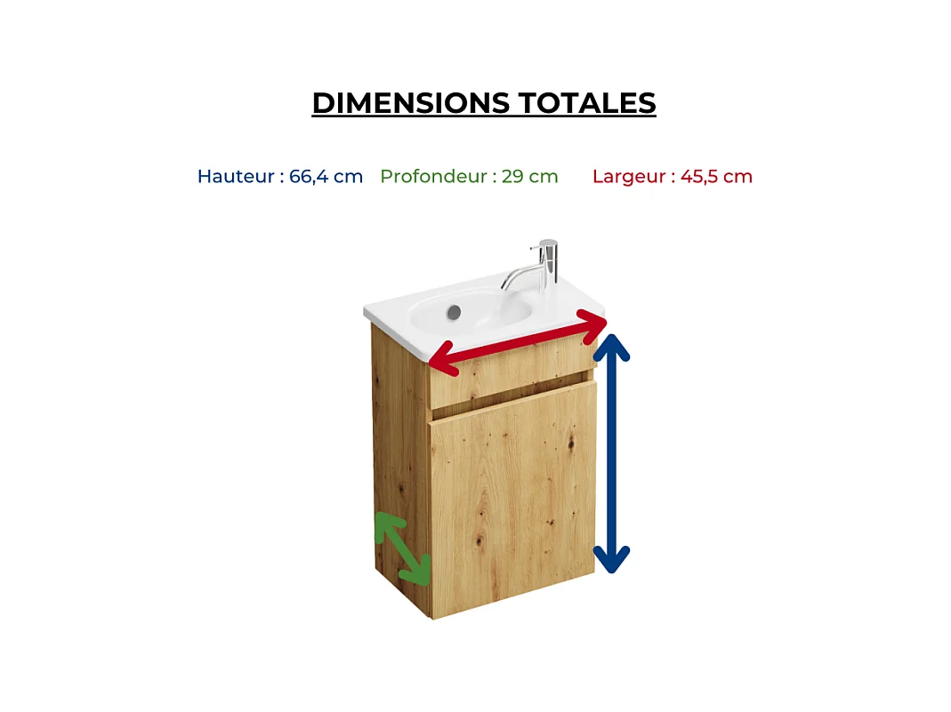 Pack meuble suspendu lave-mains BURGBAD Joline chêne + Robinet lave-mains eau froide Duravit Wave Doré poli