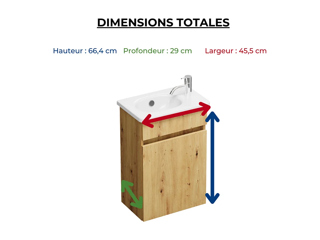 Pack meuble suspendu lave-mains BURGBAD Joline chêne + Robinet lave-mains eau froide Duravit Wave Doré poli