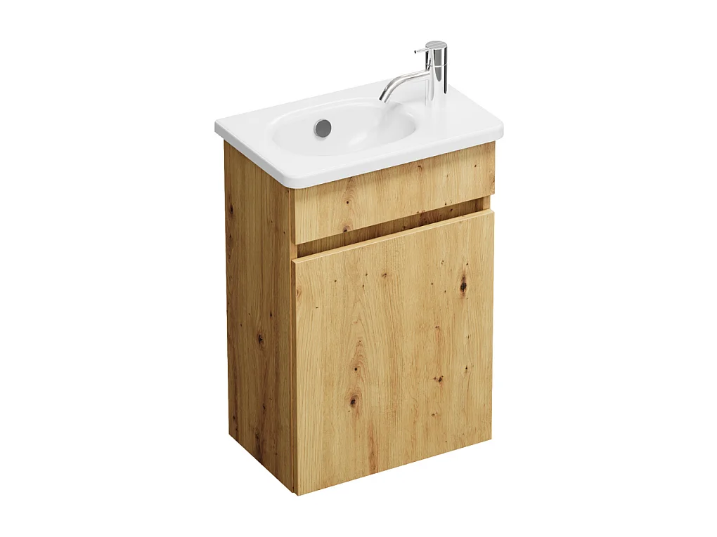 Pack meuble suspendu lave-mains BURGBAD Joline chêne + Robinet lave-mains eau froide Duravit Wave Chromé brillant