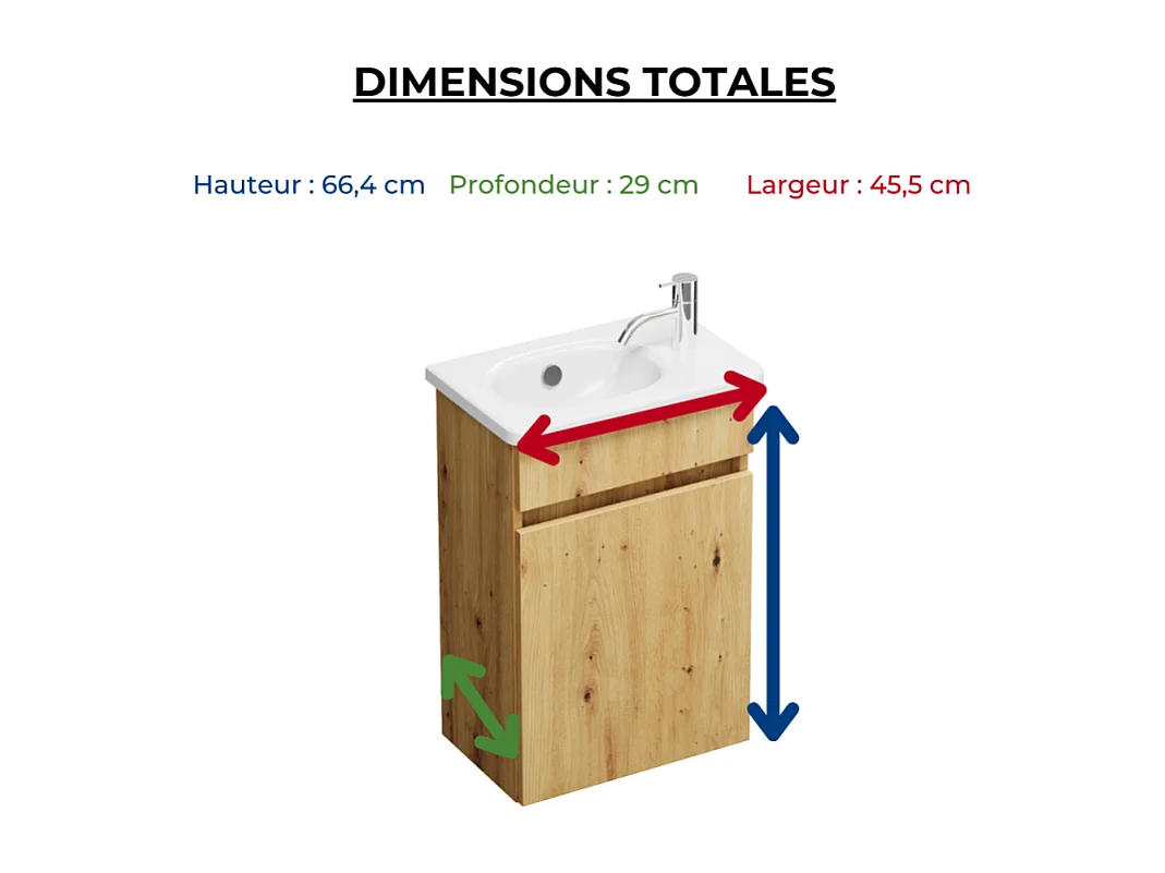 Pack meuble suspendu lave-mains BURGBAD Joline chêne + Robinet lave-mains eau froide Duravit Wave Chromé brillant