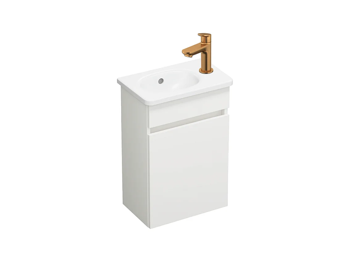 Pack meuble suspendu lave-mains BURGBAD Joline blanc mat + Robinet lave-mains eau froide Duravit Wave bronze brossé