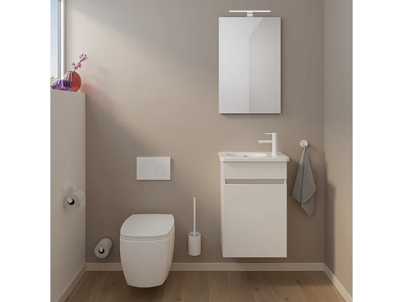 Pack meuble suspendu lave-mains BURGBAD Joline blanc mat + Robinet lave-mains eau froide Duravit Wave bronze brossé