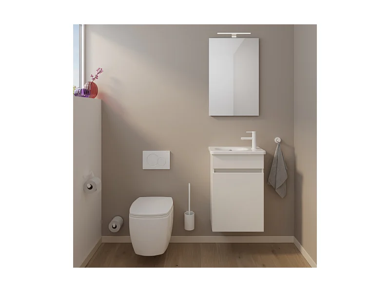 Pack meuble suspendu lave-mains BURGBAD Joline blanc mat + Robinet lave-mains eau froide Duravit Wave Doré poli