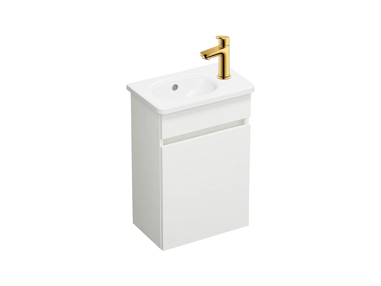 Pack meuble suspendu lave-mains BURGBAD Joline blanc mat + Robinet lave-mains eau froide Duravit Wave Doré poli