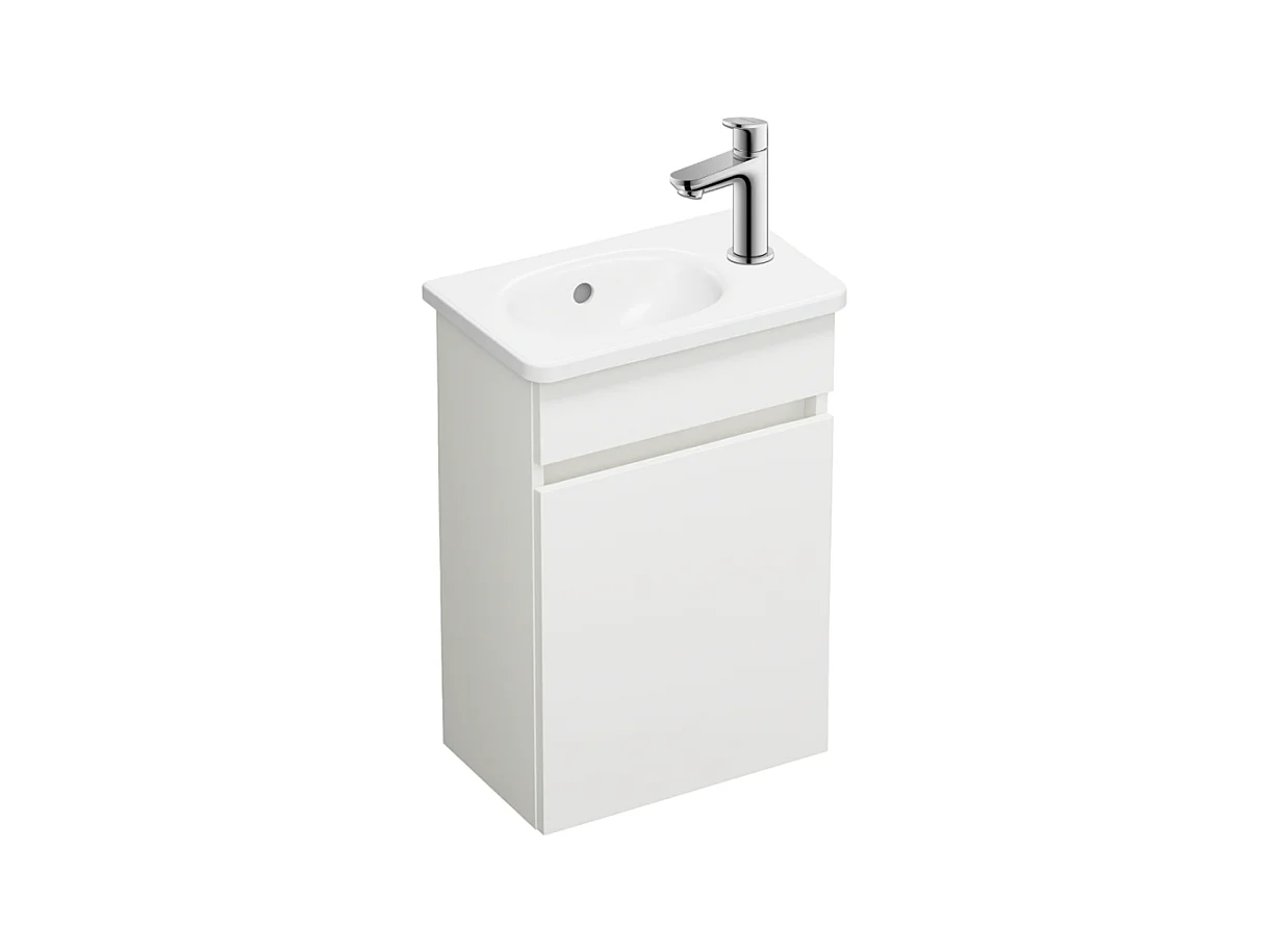 Pack meuble suspendu lave-mains BURGBAD Joline blanc mat + Robinet lave-mains eau froide Duravit Wave Chromé brillant