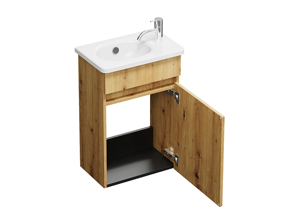 Pack meuble suspendu lave-mains BURGBAD Joline chêne + Robinet lave-mains eau froide Duravit Wave bronze brossé