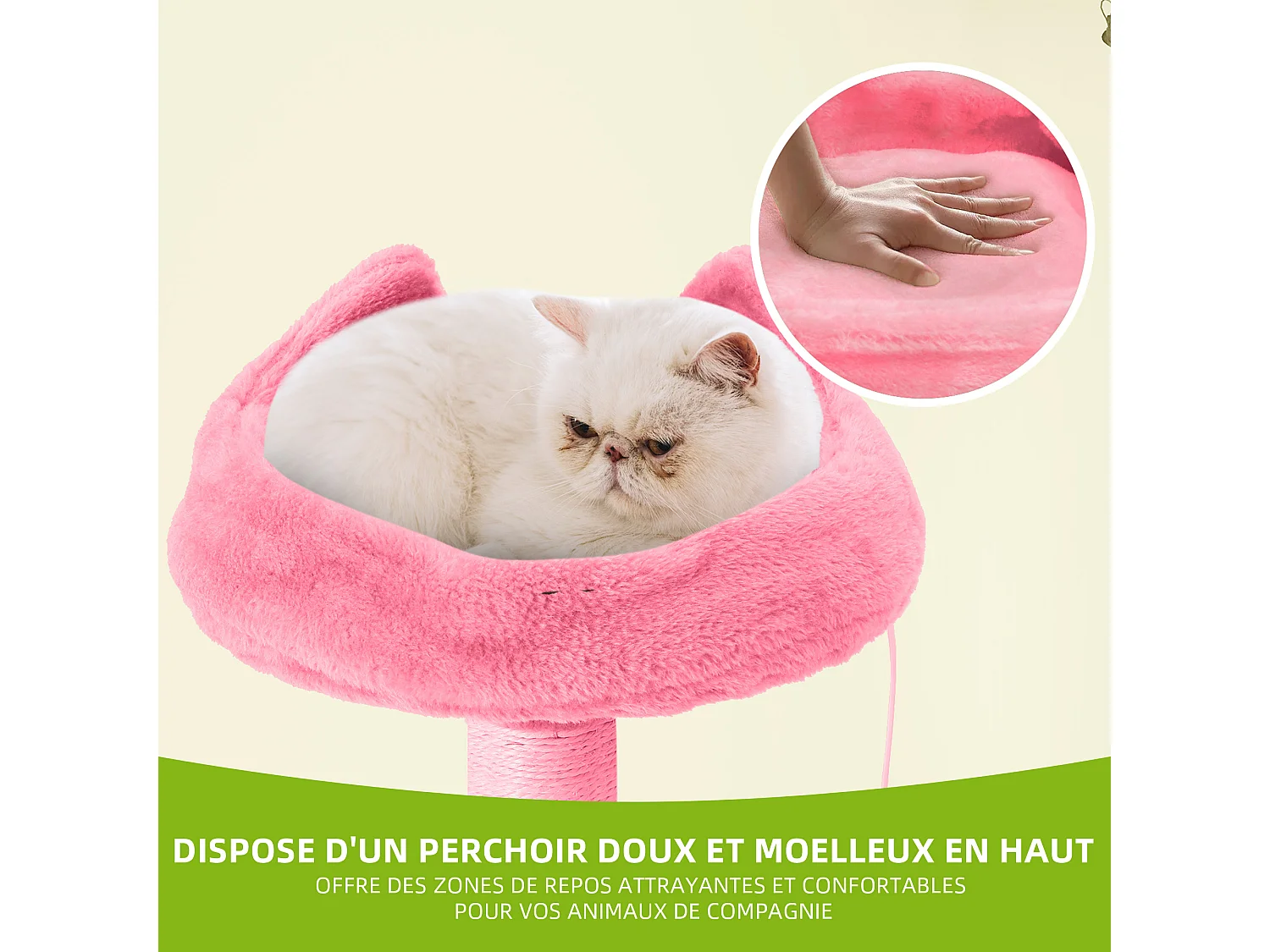 BalconeraGrand arbre à chat de 137 cm avec 2 poteaux en sisal, 1 griffoir, 1 plateforme, 2 niches et un hamac - Arbre à chat grimpant - Rose