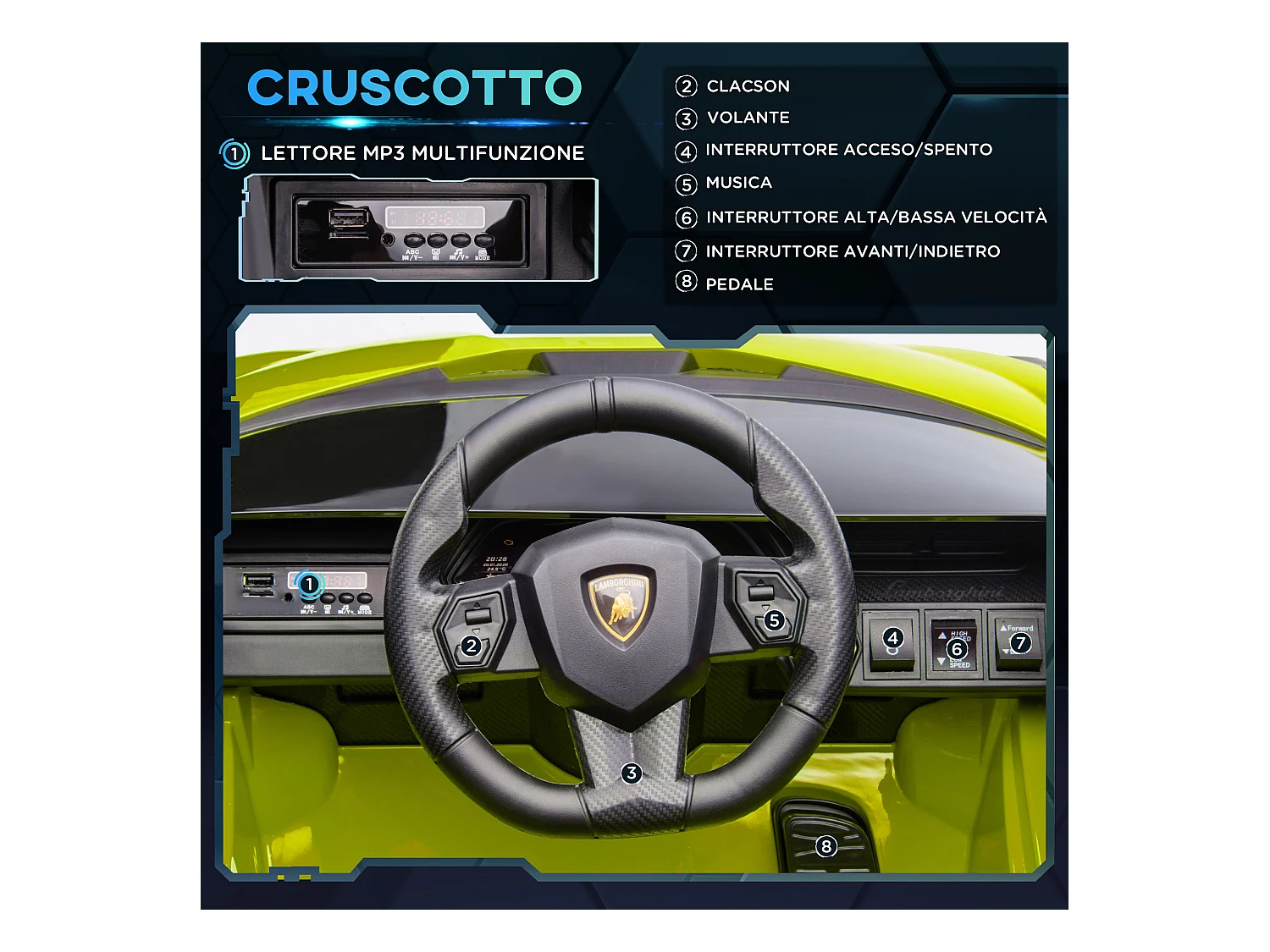 Macchina per bambini lamborghini telecomando velocità 3-8km/h