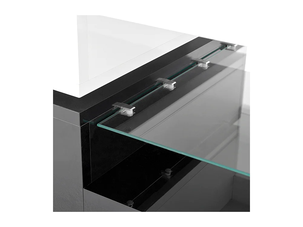 Table basse moderne éclairage LED commande application Bluetooth plateau verre brillant noir blanc salon