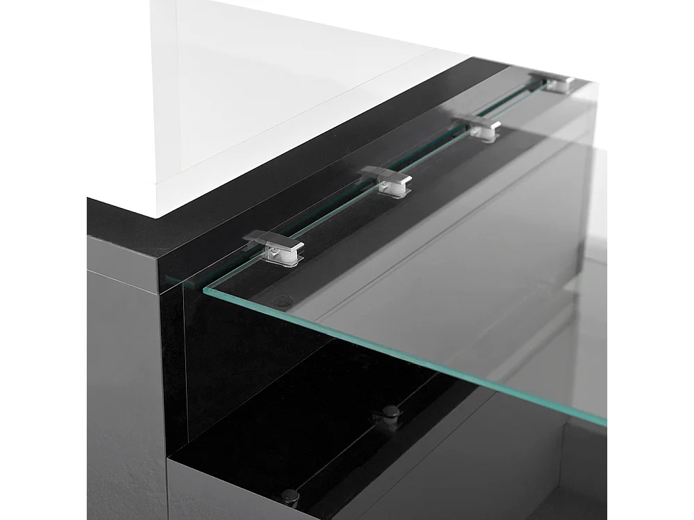 Table basse moderne éclairage LED commande application Bluetooth plateau verre brillant noir blanc salon
