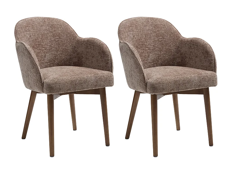 Conjunto de 2 cadeiras com braços em tecido texturizado e madeira de hévea  - Taupe - MODINIA