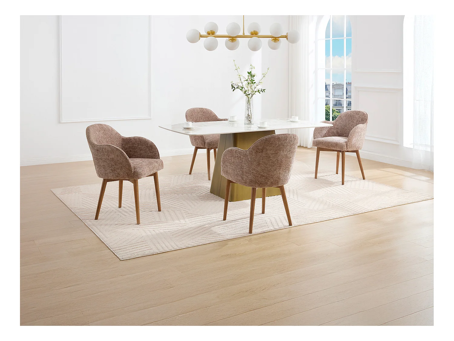 Set med 2 stolar med armstöd i texturerat tyg och gummiträ - Taupe - MODINIA