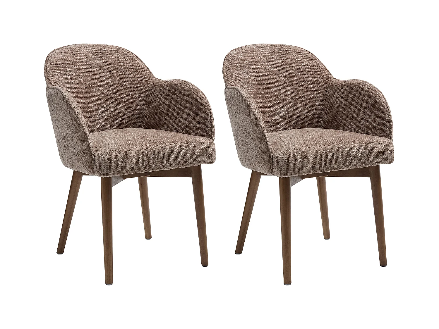 Set med 2 stolar med armstöd i texturerat tyg och gummiträ - Taupe - MODINIA