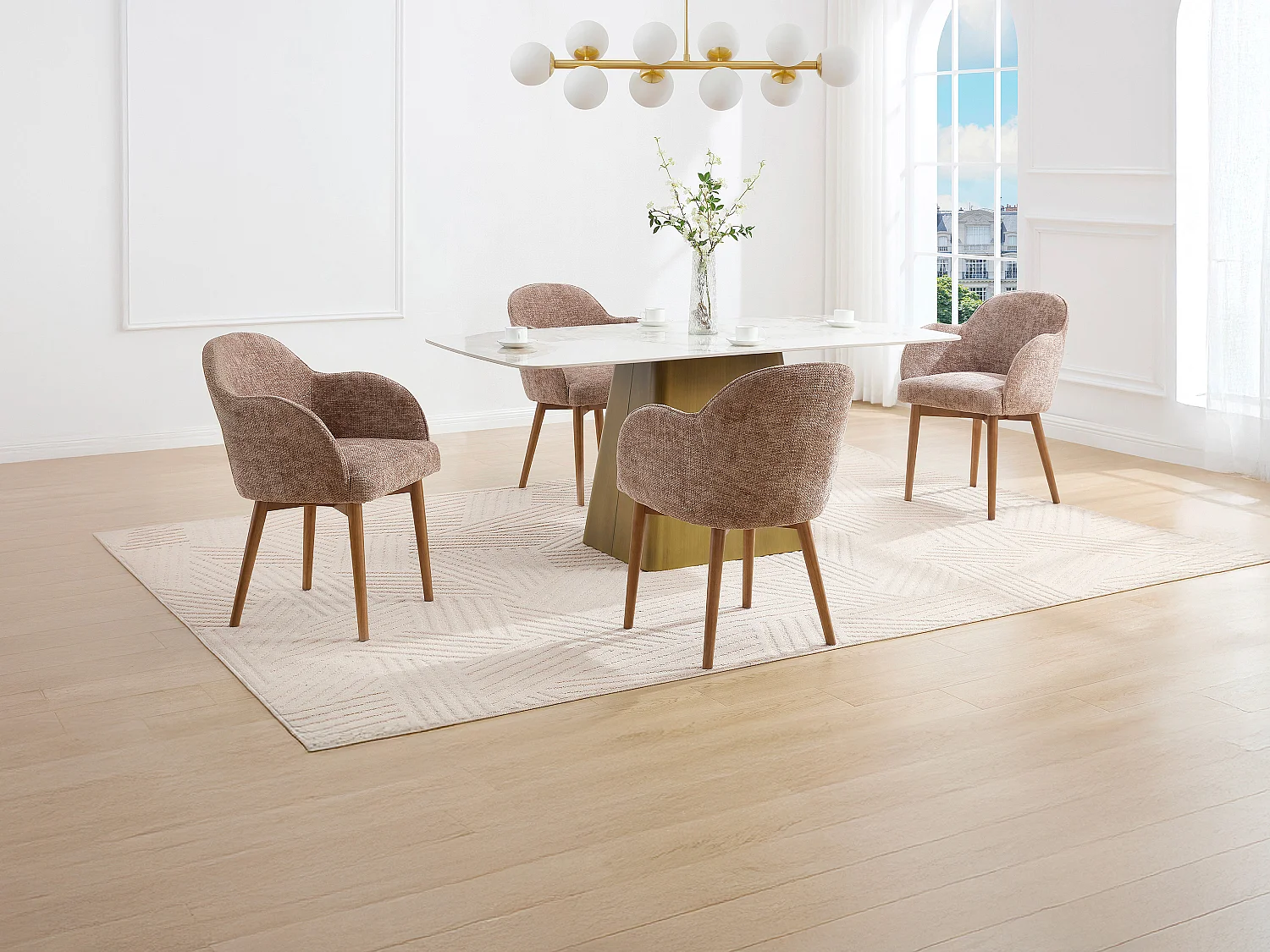 Set med 2 stolar med armstöd i texturerat tyg och gummiträ - Taupe - MODINIA