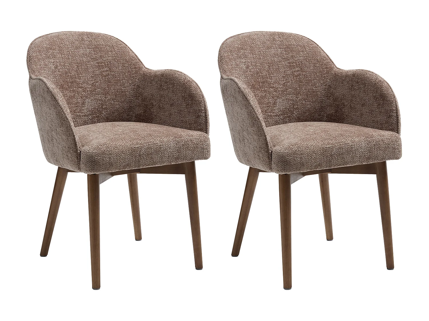 Set med 2 stolar med armstöd i texturerat tyg och gummiträ - Taupe - MODINIA