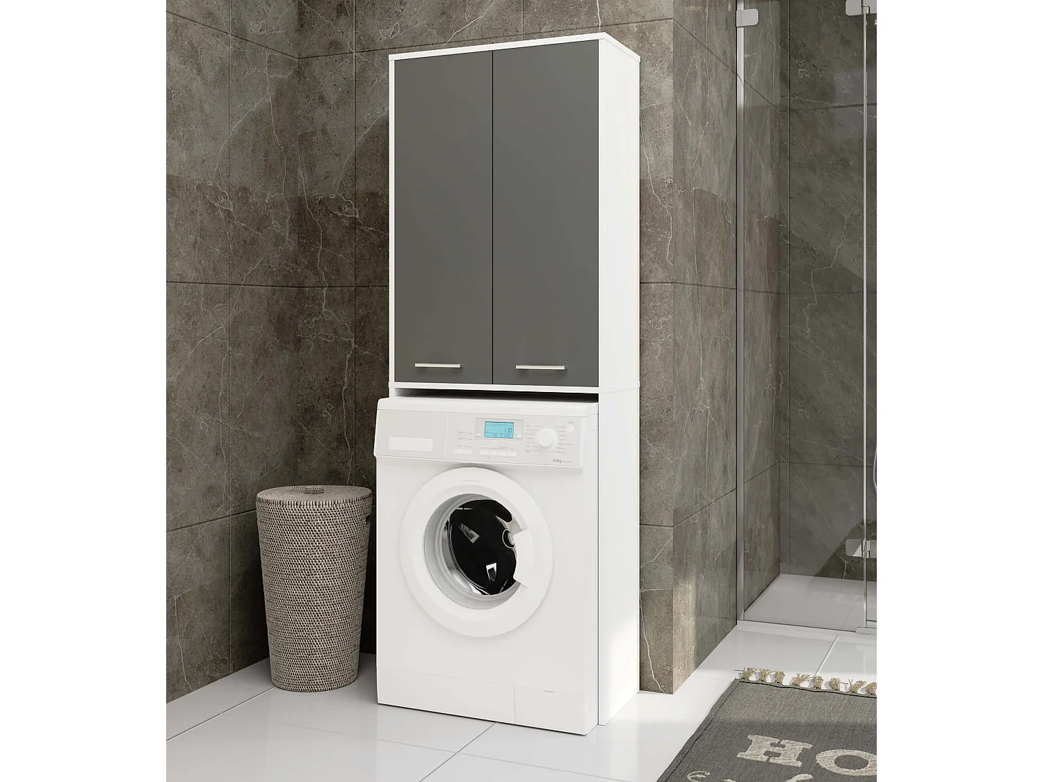 Meuble de rangement pour machine à laver, 2 portes, 64 x 30 x 190 cm