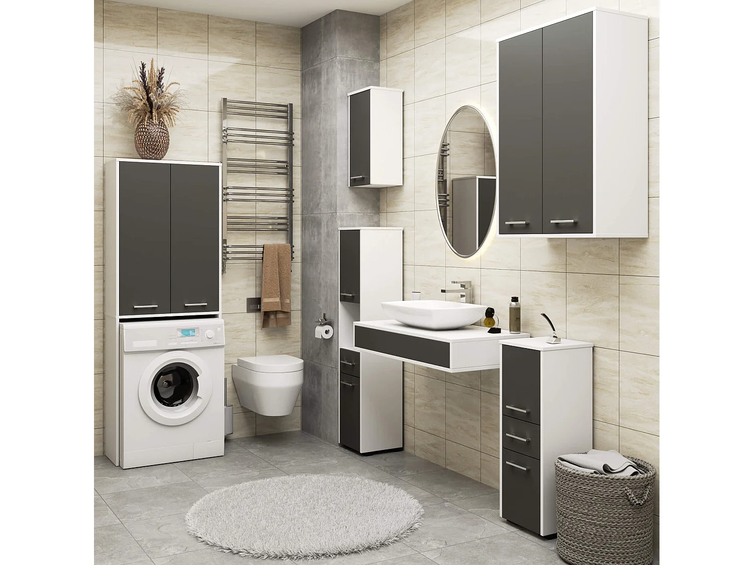 Meuble de rangement pour machine à laver, 2 portes, 64 x 30 x 190 cm