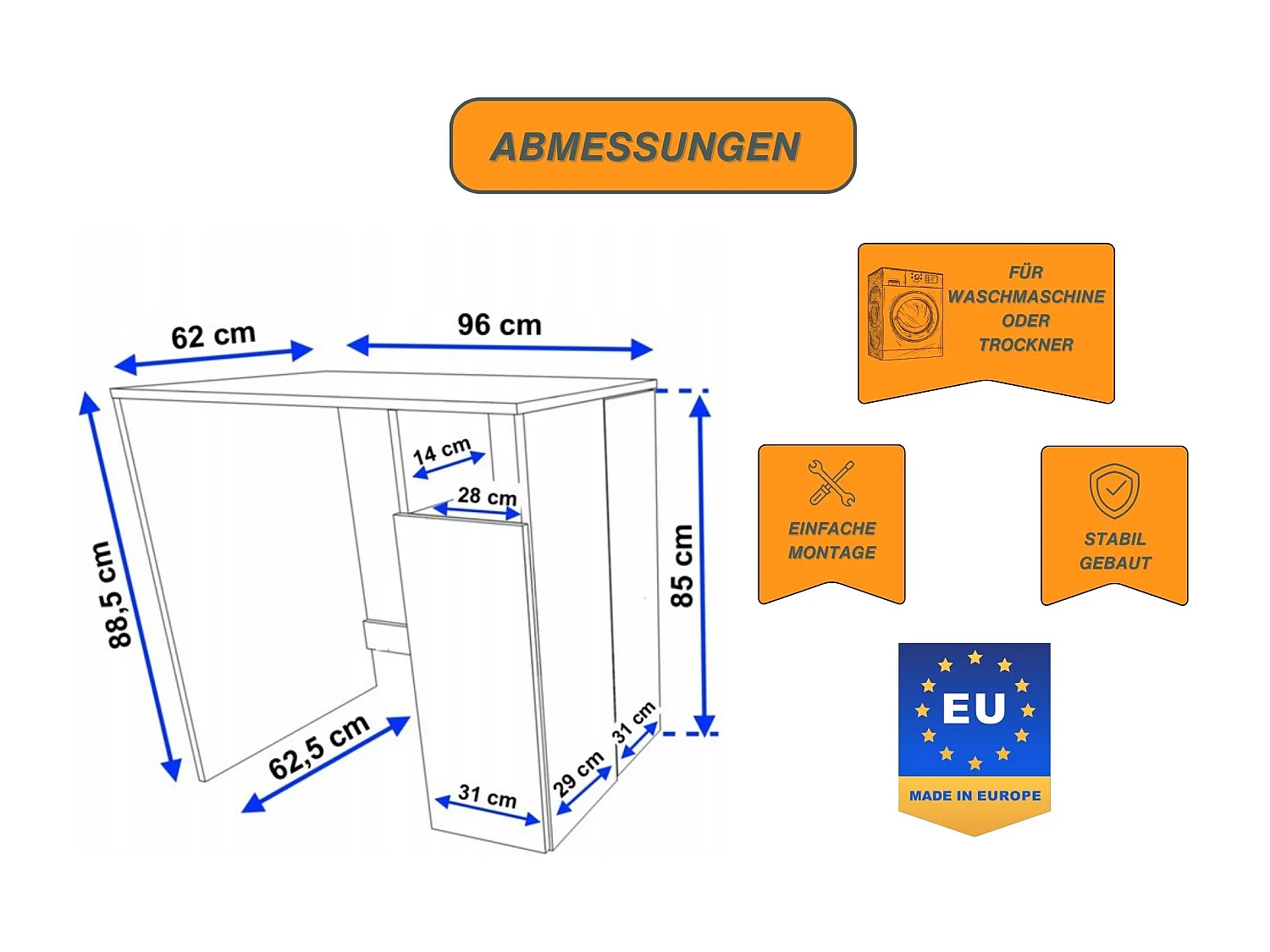 Meuble Surélevé pour Machine à Laver et Sèche-linge avec Étagères de Rangement
