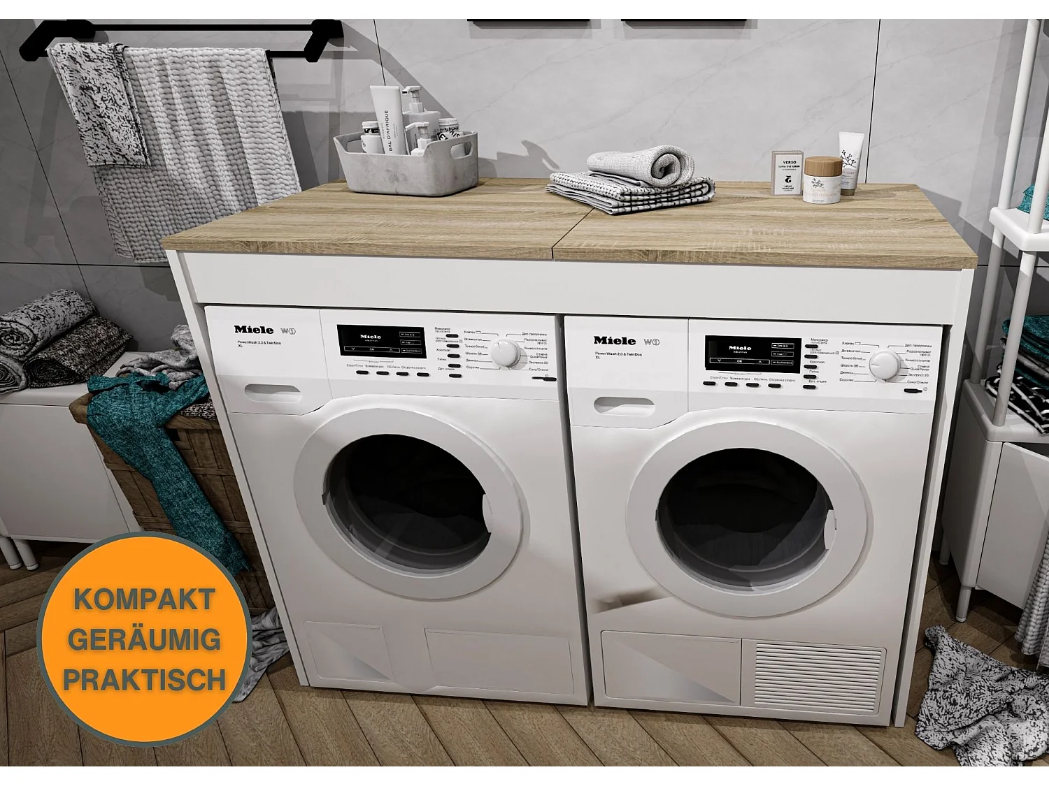 Armoire de Lavage RAUMHIRSCH – Meuble Compact et Élégant pour Machine à Laver et Sèche-Linge