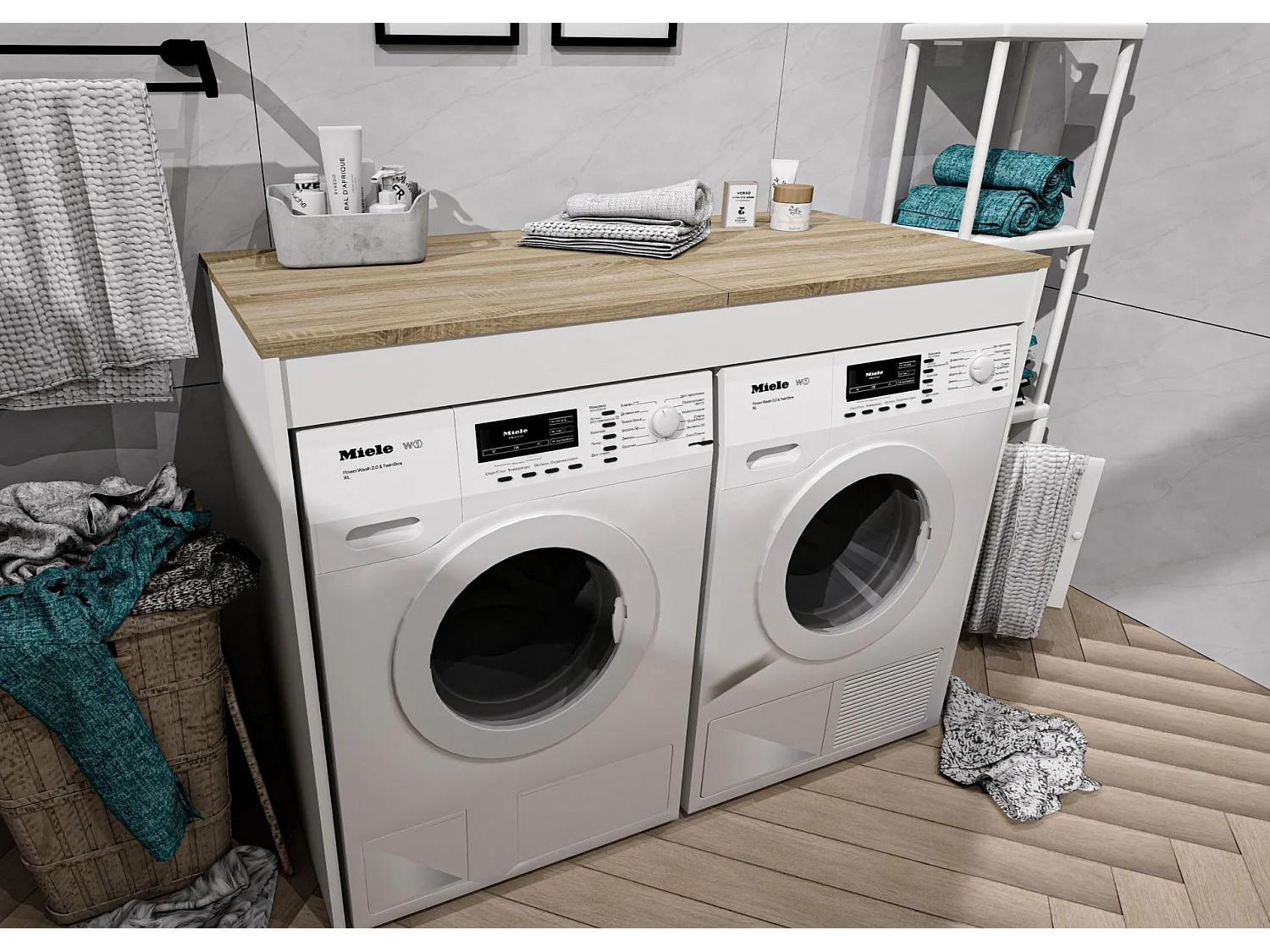 Armoire de Lavage RAUMHIRSCH – Meuble Compact et Élégant pour Machine à Laver et Sèche-Linge