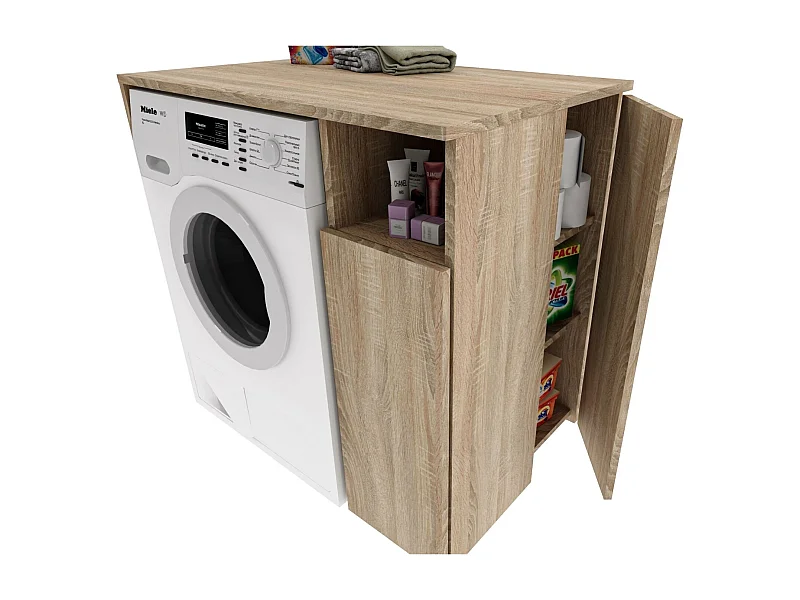 Meuble Surélevé pour Machine à Laver et Sèche-linge avec Étagères de Rangement