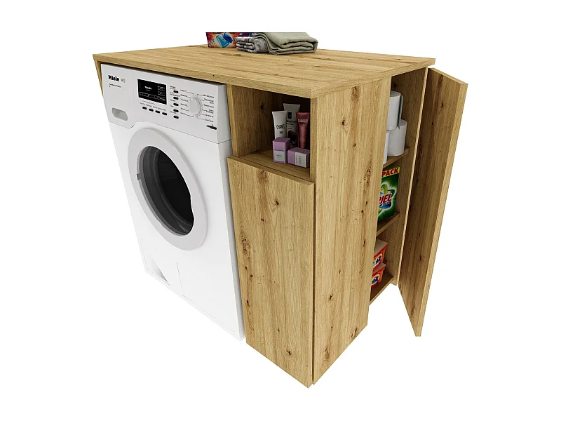 Meuble Surélevé pour Machine à Laver et Sèche-linge avec Étagères de Rangement