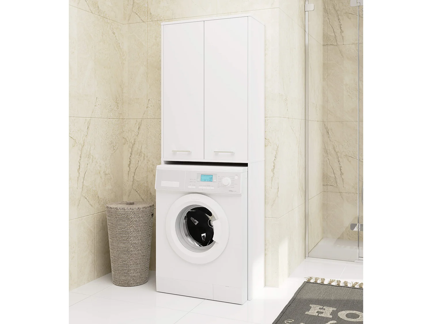 Meuble de rangement pour machine à laver, 2 portes, 64 x 30 x 190 cm