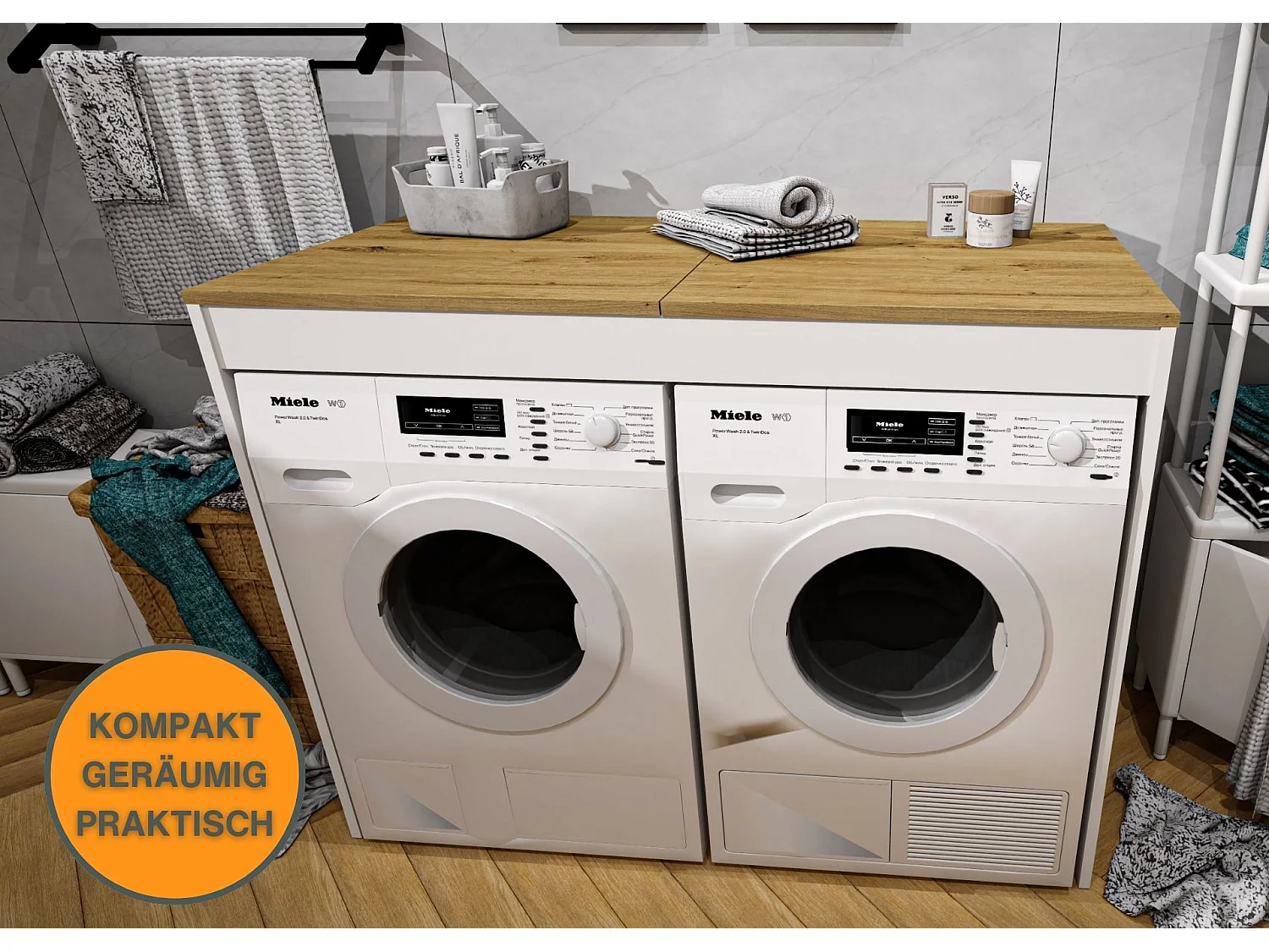 Armoire de Lavage RAUMHIRSCH – Meuble Compact et Élégant pour Machine à Laver et Sèche-Linge