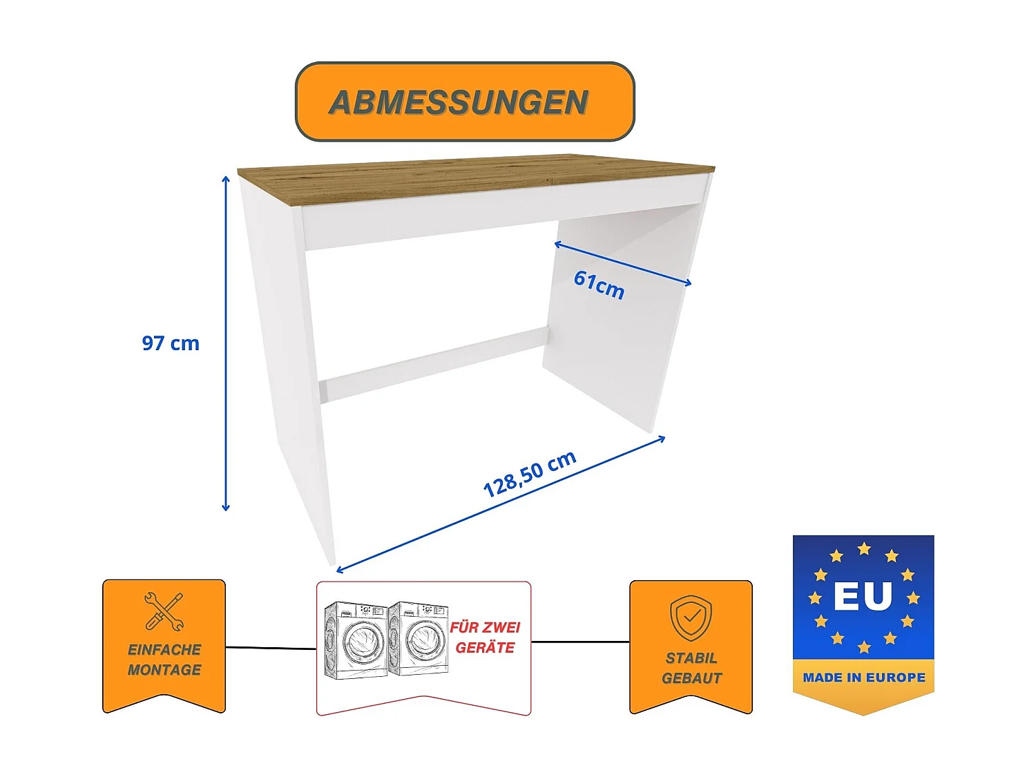 Armoire de Lavage RAUMHIRSCH – Meuble Compact et Élégant pour Machine à Laver et Sèche-Linge